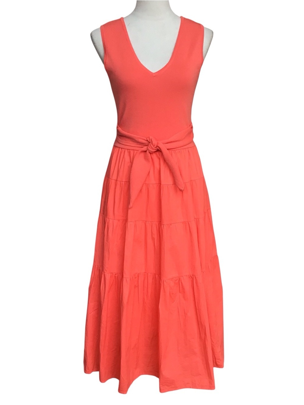 Jason Wu Orange Knit Top Tie Detail Tiered Sleeveless Midi Dress